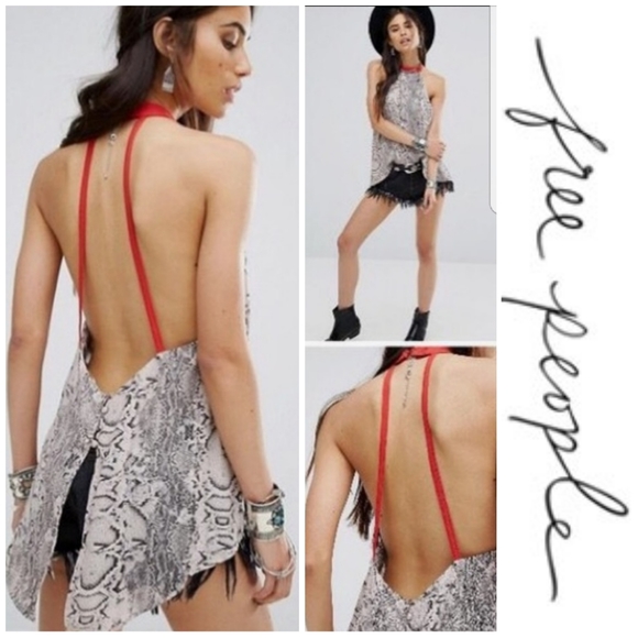 Free People Tops - Strappy Snakeskin Print Free People Halter Blouse